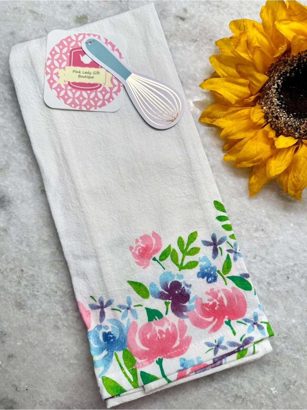 New Pink, Blue, Purple Flowers 100% Cotton Kitchen Towels Set of 2 - 24” x 15”